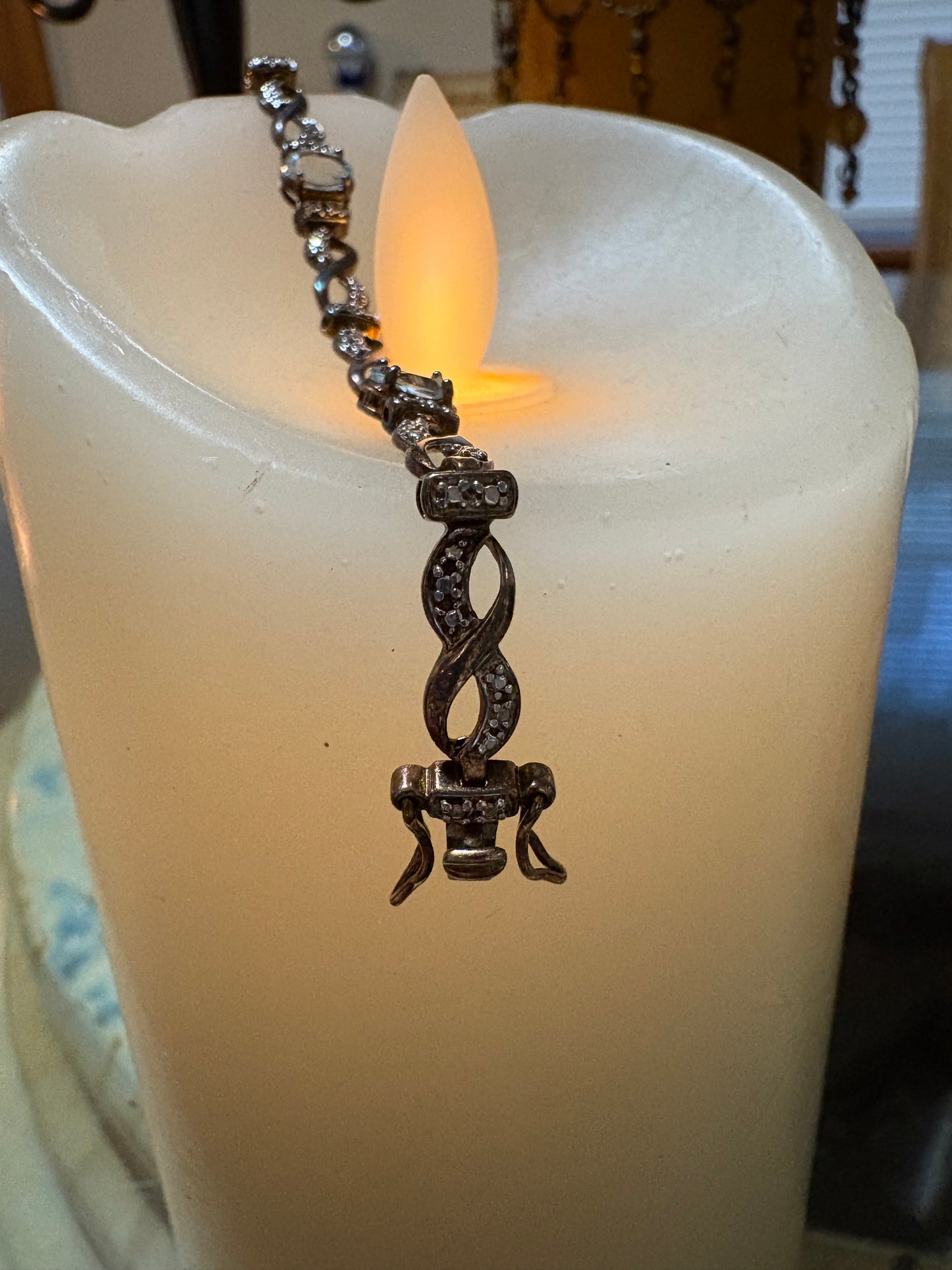 Coven Spell-Cast🔮 The Elemental Flow Amulet – Powerful Magickal Sterling Silver Blue Topaz & Diamond Bracelet (7.25”)