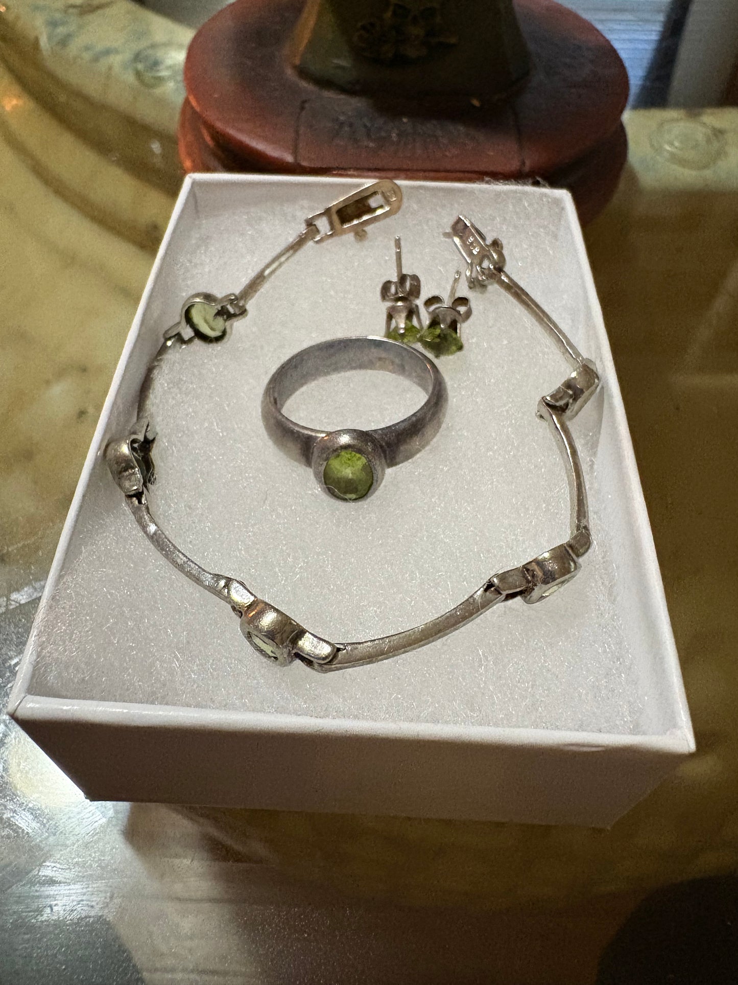 Coven Spell Cast Vintage 925 Sterling Silver Magickal Peridot Stone Jewelry Set- Fully Charged Ring, Bracelet & Earrings | Prosperity & Renewal Amulet