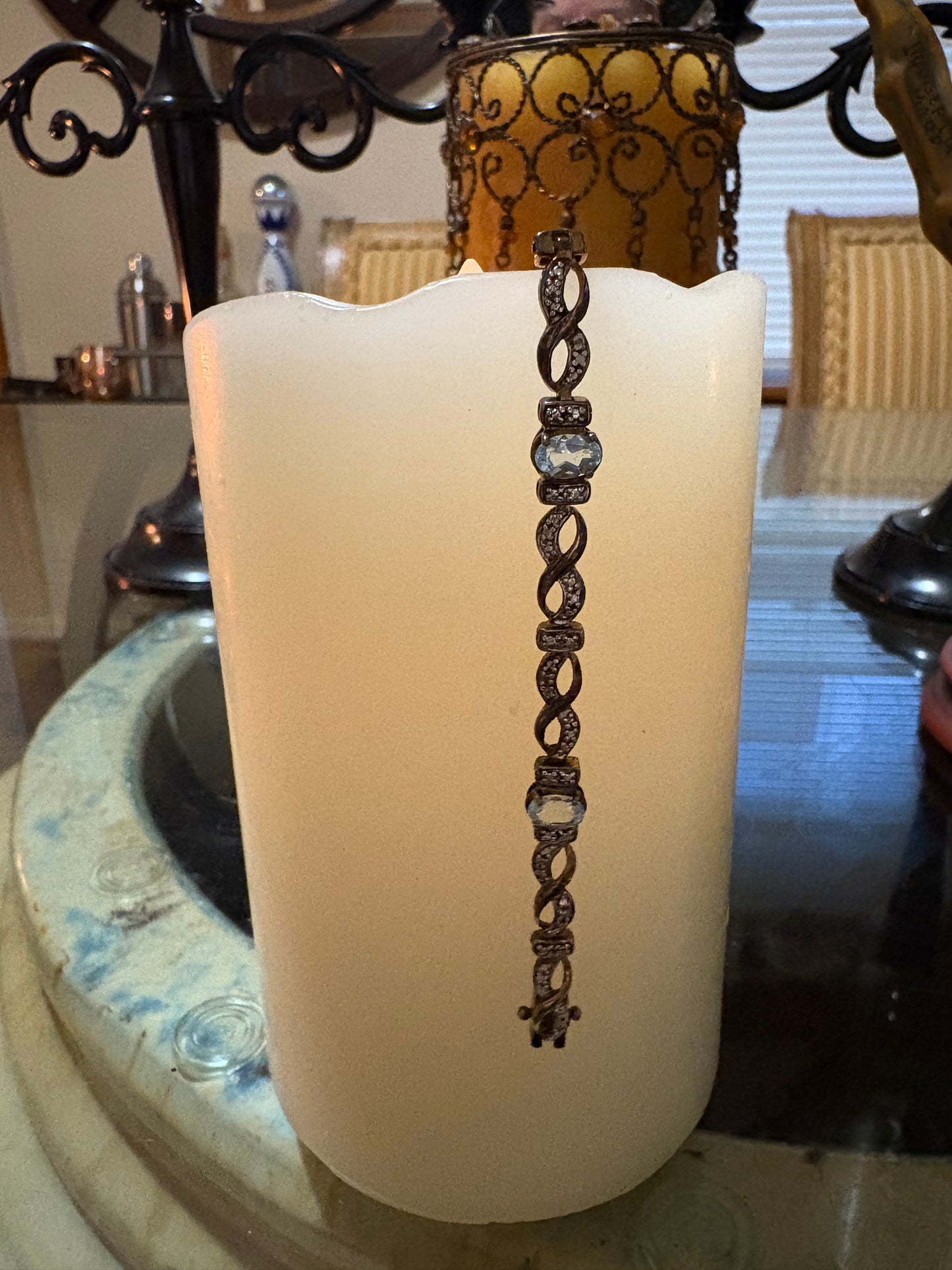 Coven Spell-Cast🔮 The Elemental Flow Amulet – Powerful Magickal Sterling Silver Blue Topaz & Diamond Bracelet (7.25”)