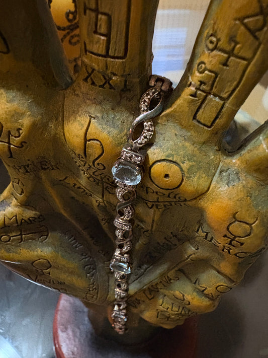 Coven Spell-Cast🔮 The Elemental Flow Amulet – Powerful Magickal Sterling Silver Blue Topaz & Diamond Bracelet (7.25”)