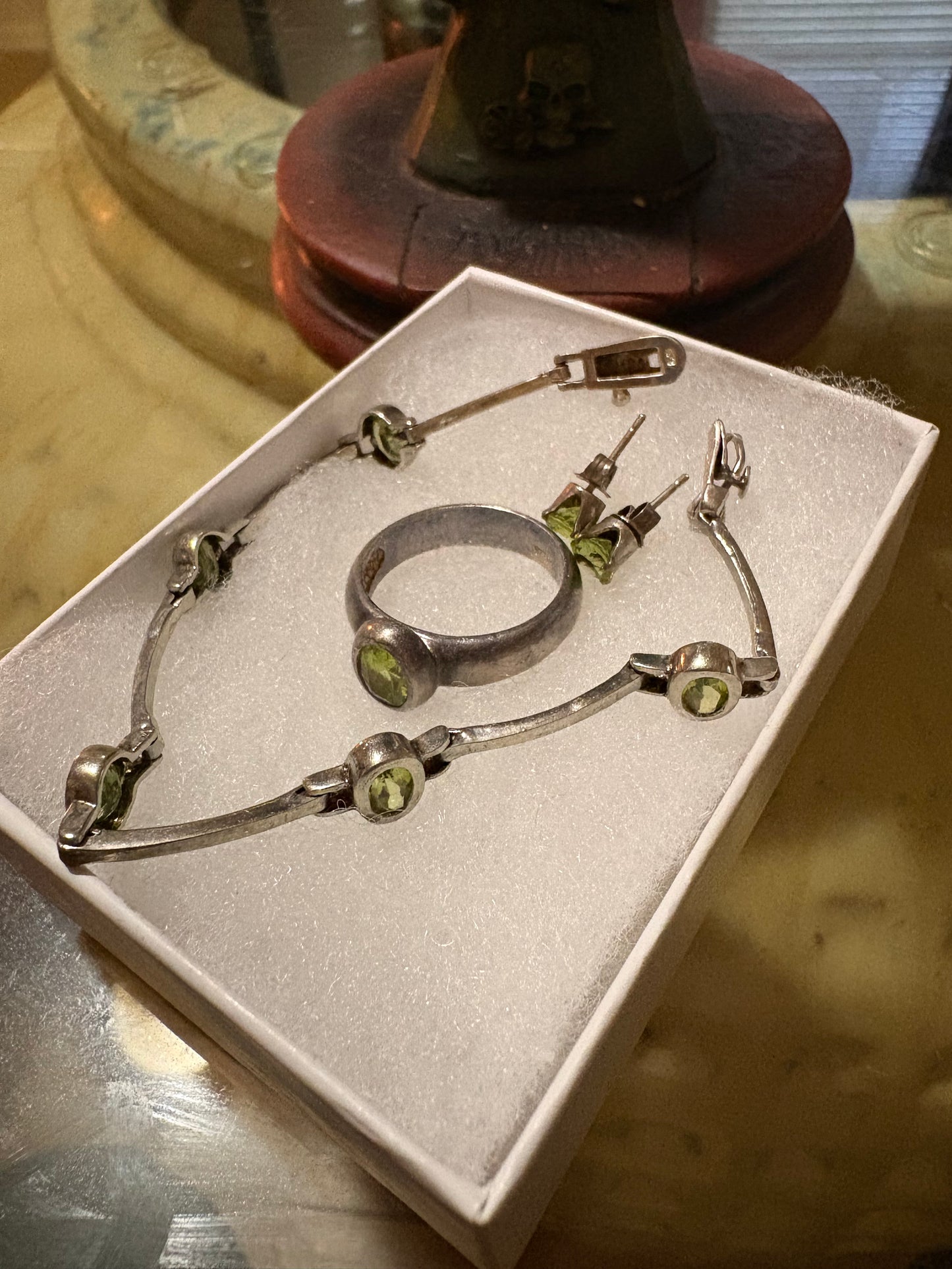 Coven Spell Cast Vintage 925 Sterling Silver Magickal Peridot Stone Jewelry Set- Fully Charged Ring, Bracelet & Earrings | Prosperity & Renewal Amulet