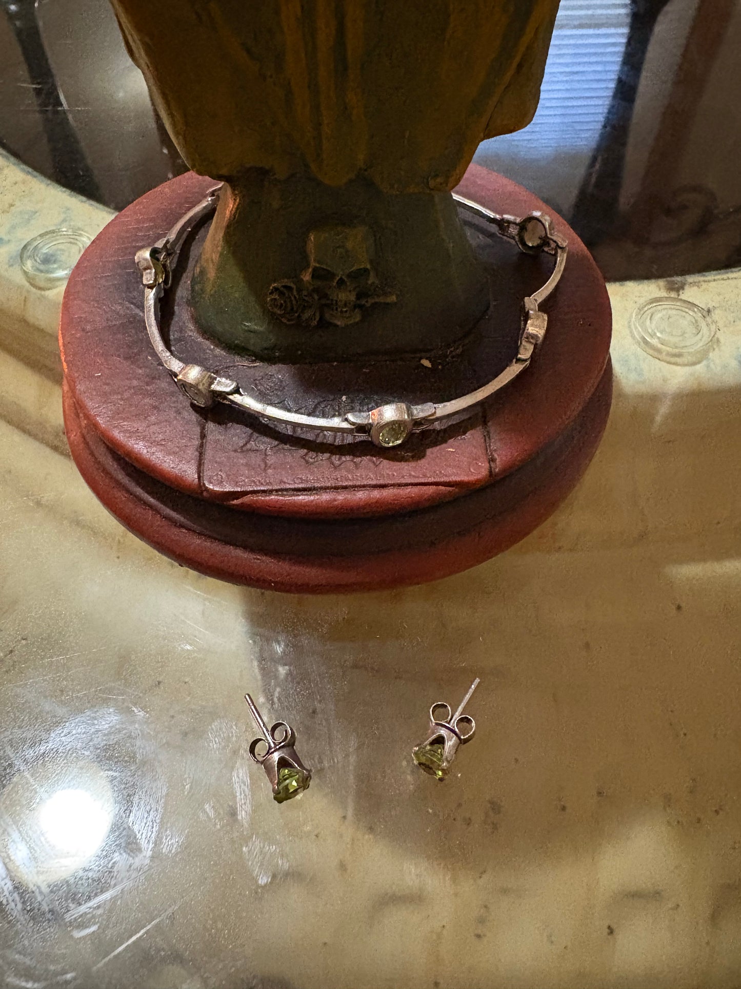 Coven Spell Cast Vintage 925 Sterling Silver Magickal Peridot Stone Jewelry Set- Fully Charged Ring, Bracelet & Earrings | Prosperity & Renewal Amulet