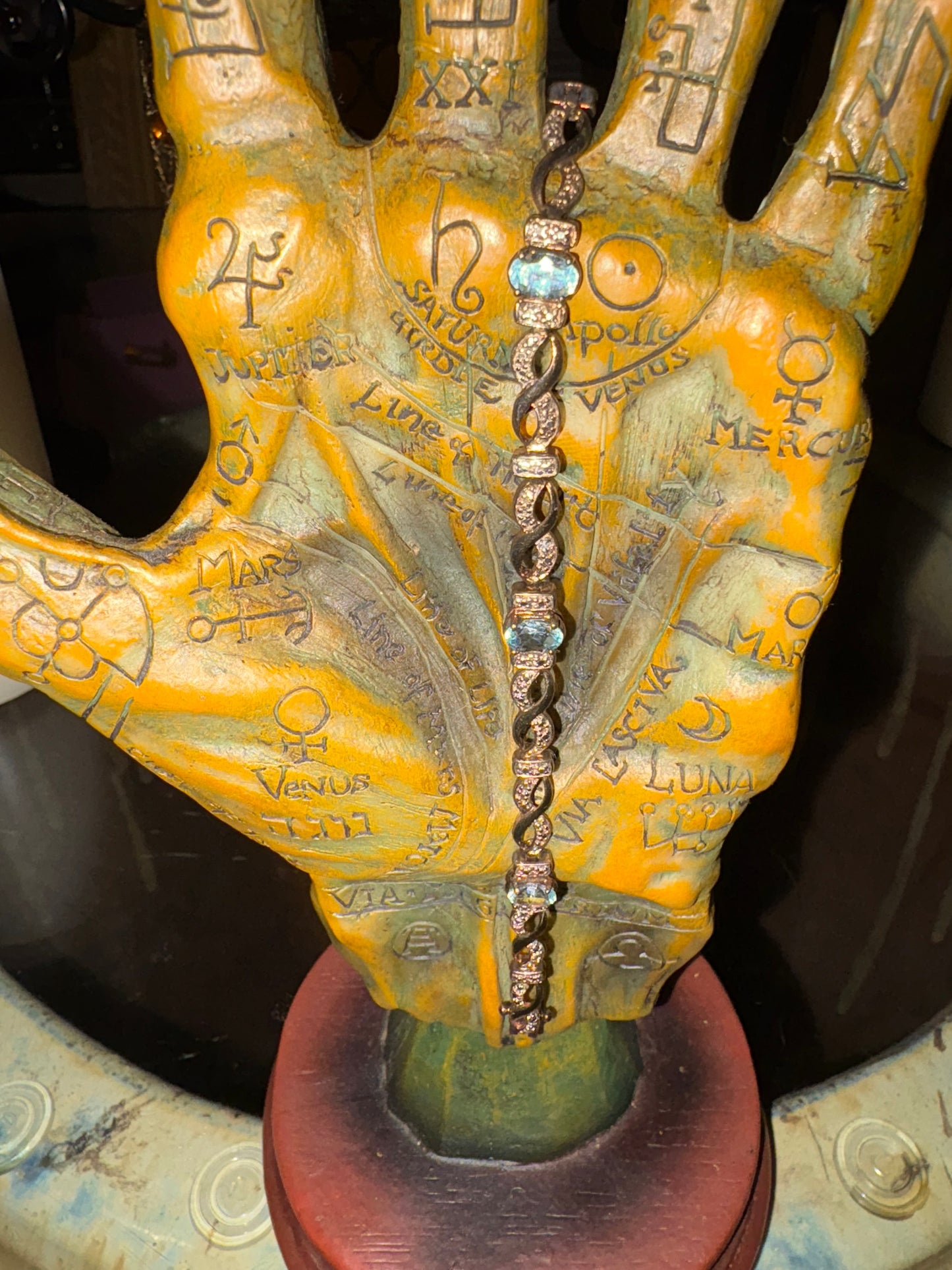 Coven Spell-Cast🔮 The Elemental Flow Amulet – Powerful Magickal Sterling Silver Blue Topaz & Diamond Bracelet (7.25”)