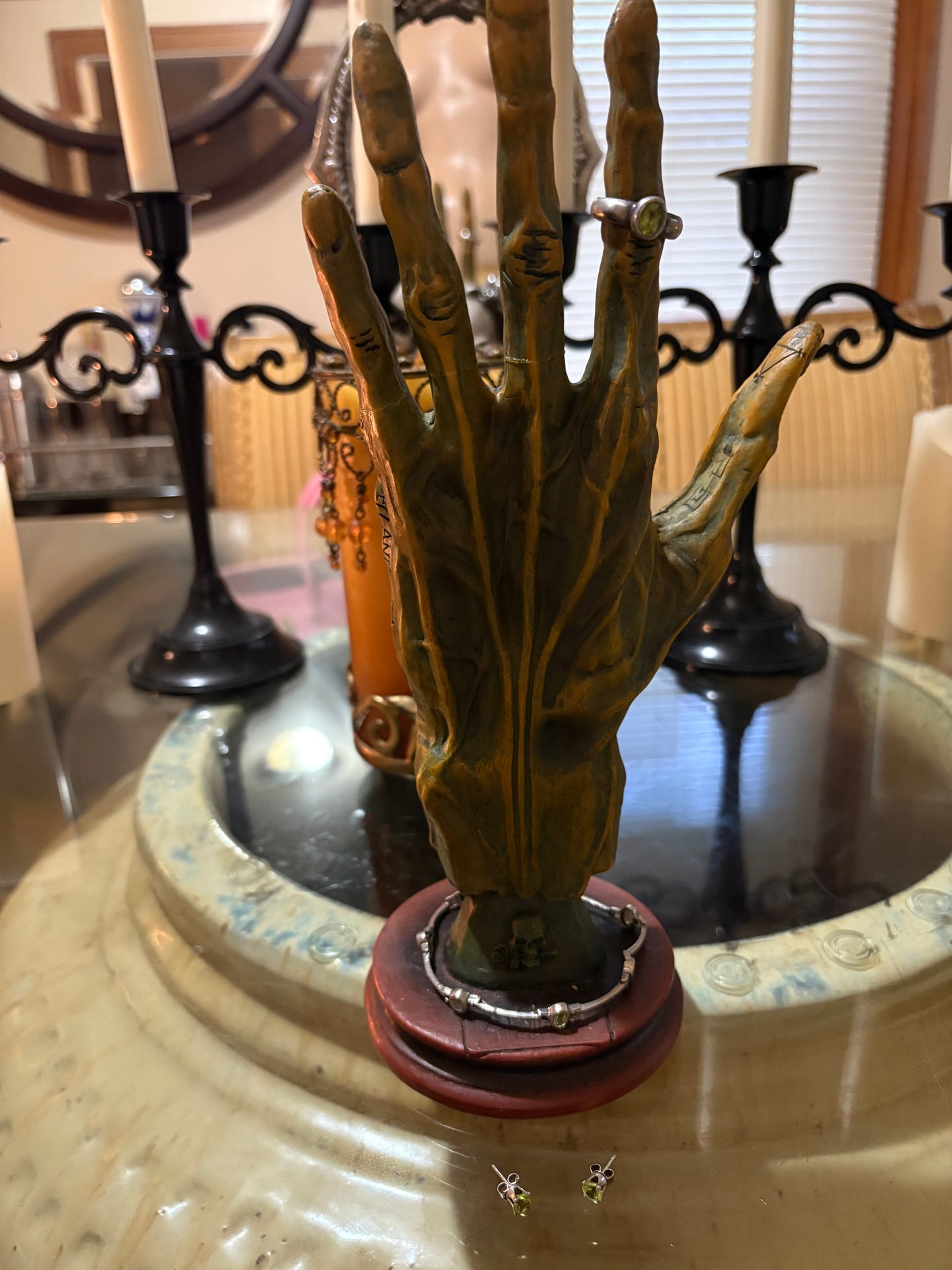 Coven Spell Cast Vintage 925 Sterling Silver Magickal Peridot Stone Jewelry Set- Fully Charged Ring, Bracelet & Earrings | Prosperity & Renewal Amulet