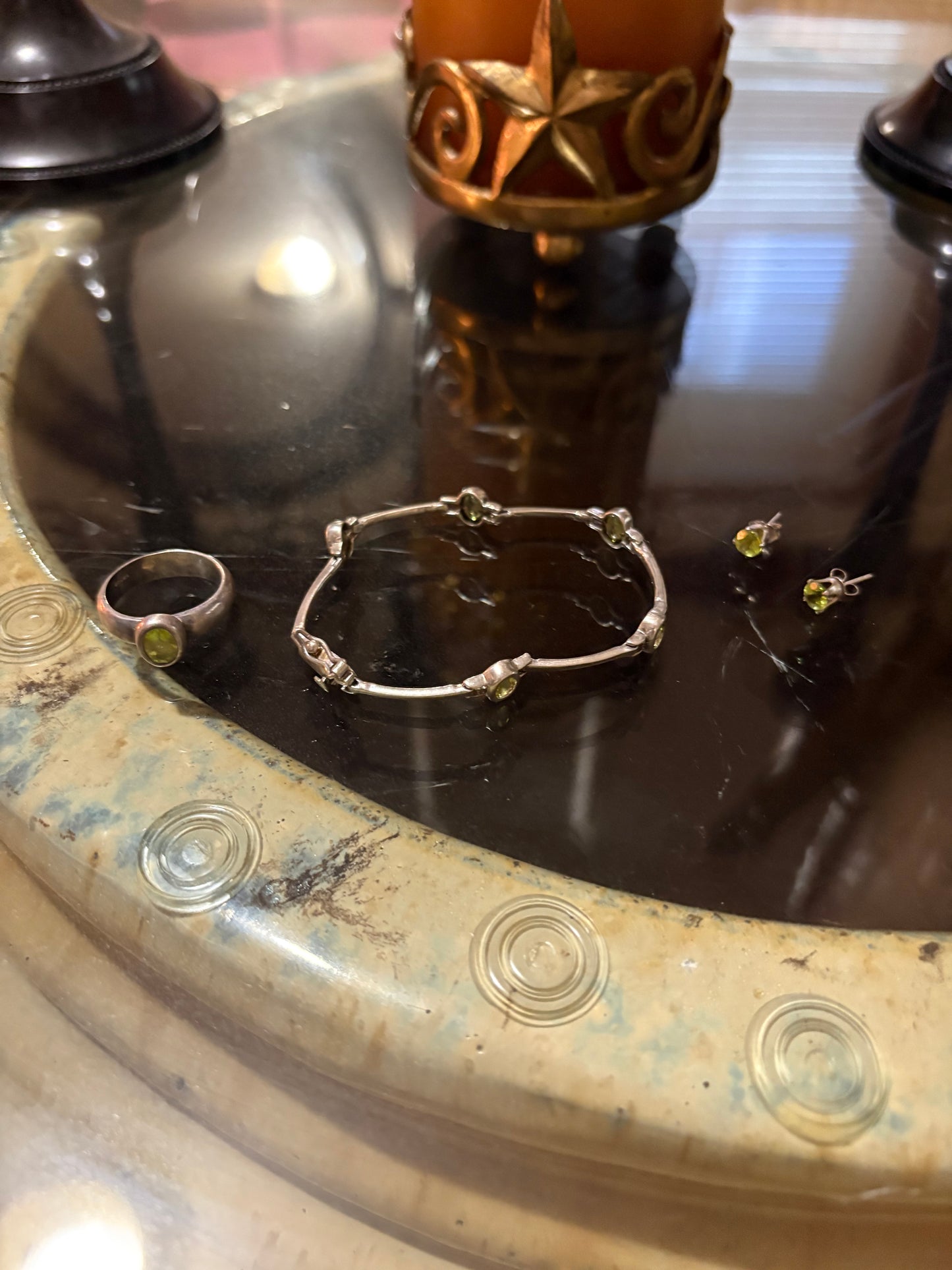 Coven Spell Cast Vintage 925 Sterling Silver Magickal Peridot Stone Jewelry Set- Fully Charged Ring, Bracelet & Earrings | Prosperity & Renewal Amulet