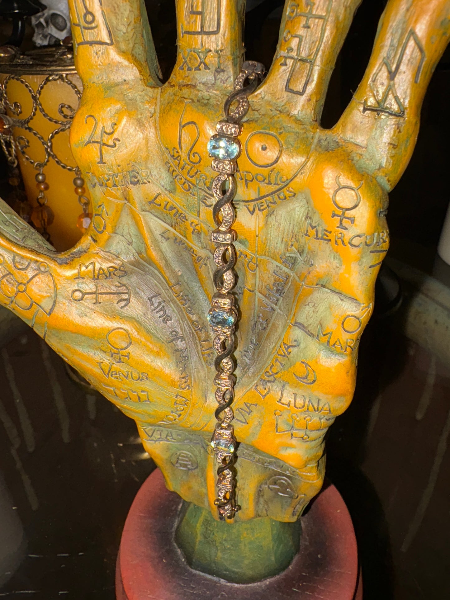 Coven Spell-Cast🔮 The Elemental Flow Amulet – Powerful Magickal Sterling Silver Blue Topaz & Diamond Bracelet (7.25”)