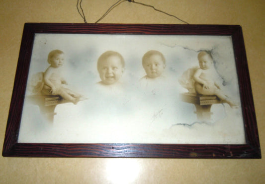 Haunted 1918 Spirit Photograph – “Maribel” 🕯️ Signed Heyn’s Studio, Omaha – Composite Baby Portrait in Original Oak Frame (15 x 9)